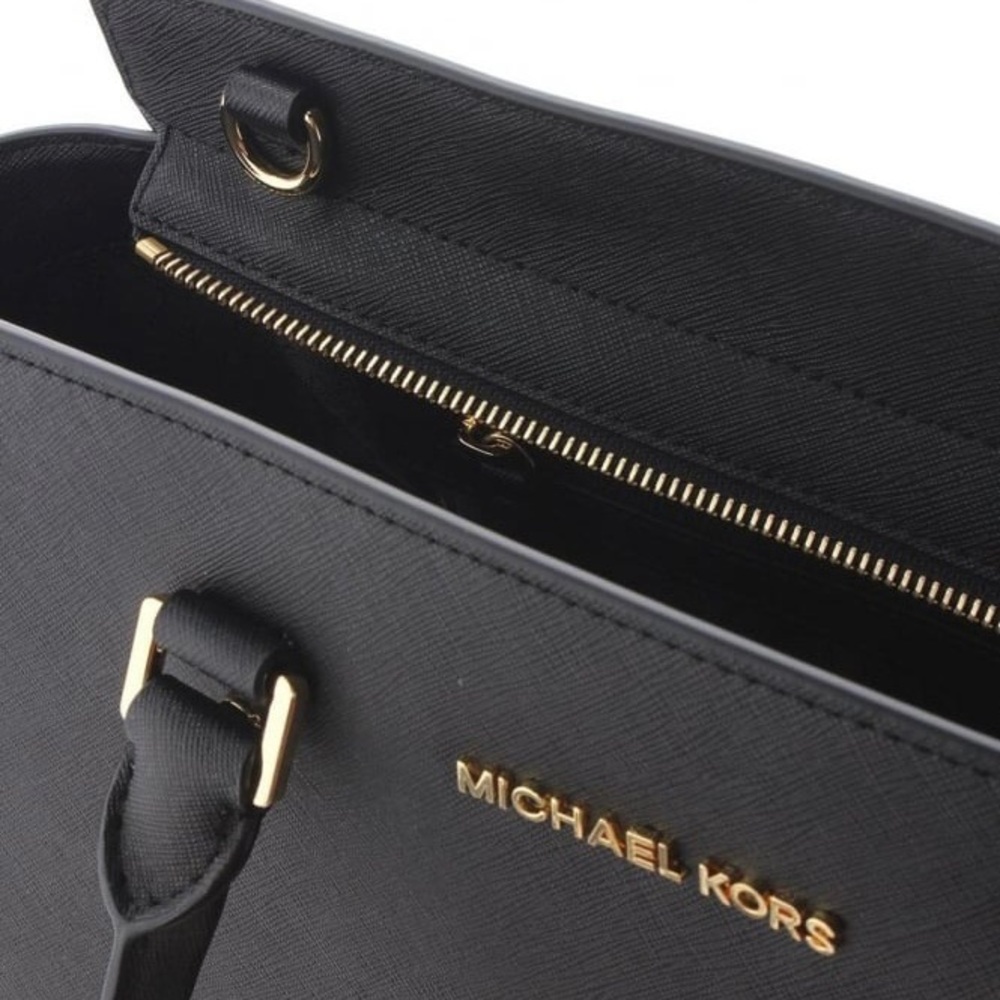 Michael Kors Black Selma Satchel Saffiano Leather Crossbody Bag - Picture 12 of 14